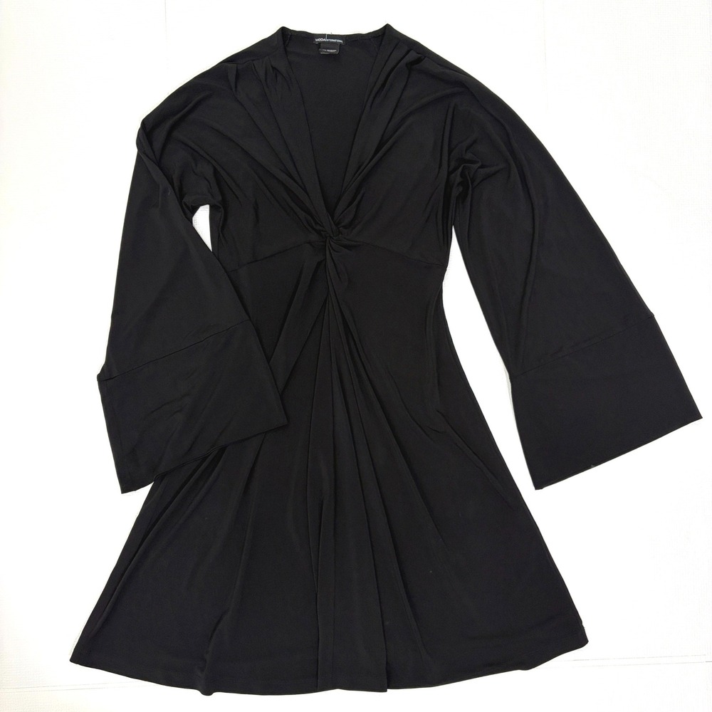 Y2K Moda International Vintage Knot Front Bell Sleeve Mini Dress Small Black